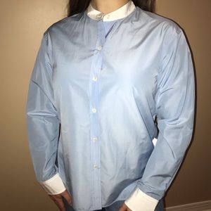 Theory Cocoon button up in Bright French Blue